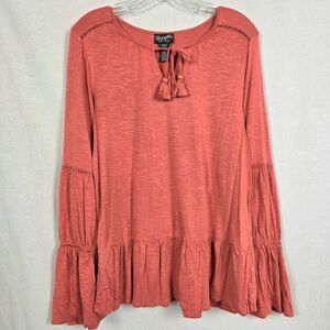 Wrangler Retro Womens Boho Peasant Top Rust Orange L